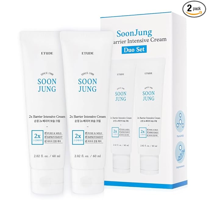 ETUDE SoonJung 2x Intensive Cream Duo Set for Barrier Repair | Rich Moist, Madecassoside & Panthenol for Soothing, Face Moisturizer for Sensitive Skin, pH Balanced, Hypoallergenic, 2.02 Fl Oz x 2pcs