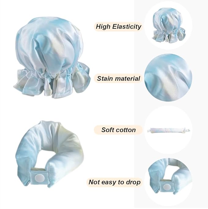Satin Hair Rollers Set - 6 Heatless Curling Rods, Headband, and Cap for No Heat Curls on All Hair Types (Tie-dye Blue)
