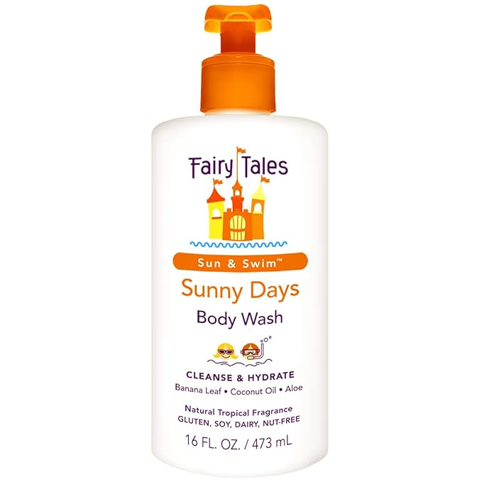 Fairy Tales Sun & Swim Kids Body Wash - Chlorine Removal After-Pool Body Wash for Kids, Washes Off Salt, Sunscreen & Pool Residue - Delicious Tropical Scent - 16oz