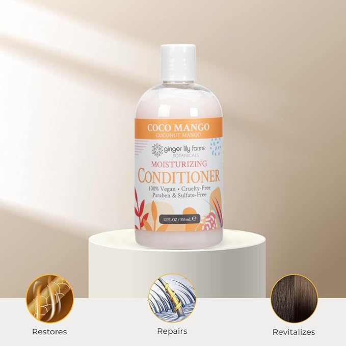 Ginger Lily Farms Botanicals Moisturizing Conditioner for Dry Hair, Coco Mango, 100% Vegan & Cruelty-Free, Coconut Mango Scent, 12 Fl Oz (Pack of 6)
