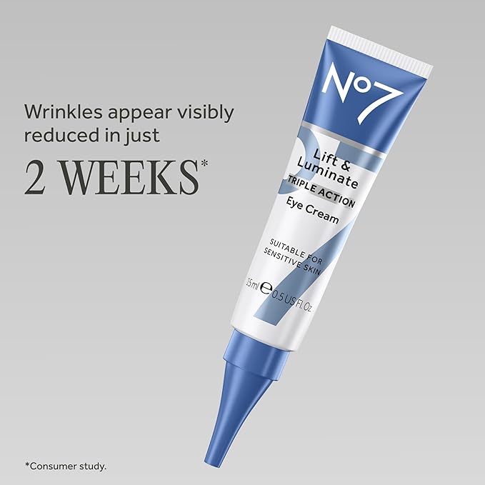 No7 Lift & Luminate Triple Action Under Eye Cream - Dark Circles Under Eye Treatment with Vitamin C & Collagen Peptide Technology - Helps Reduce Puffiness, Bags & the Appearance of Wrinkles (0.5 Oz)