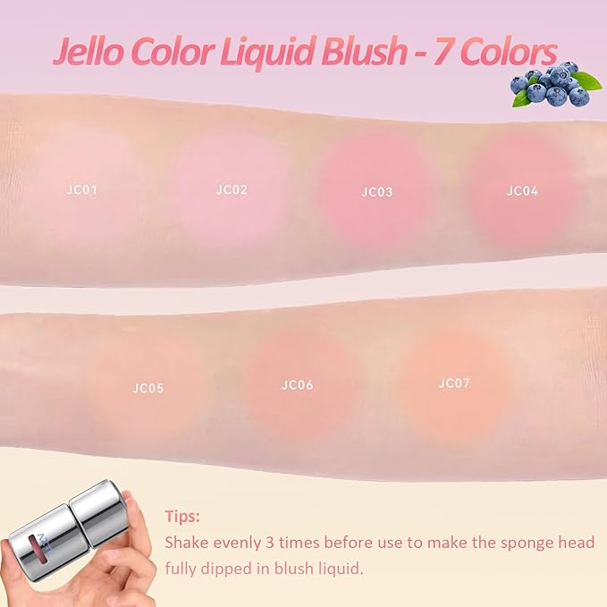 Aztk Liquid Blush, Aztk Jelly Color Liquid Blushes, Blush for Cheeks, Blushes Lotion with Sponge Head, High-Pigment, Long-Lasting, Waterproof, Matte Finish, 5ml (JC03)