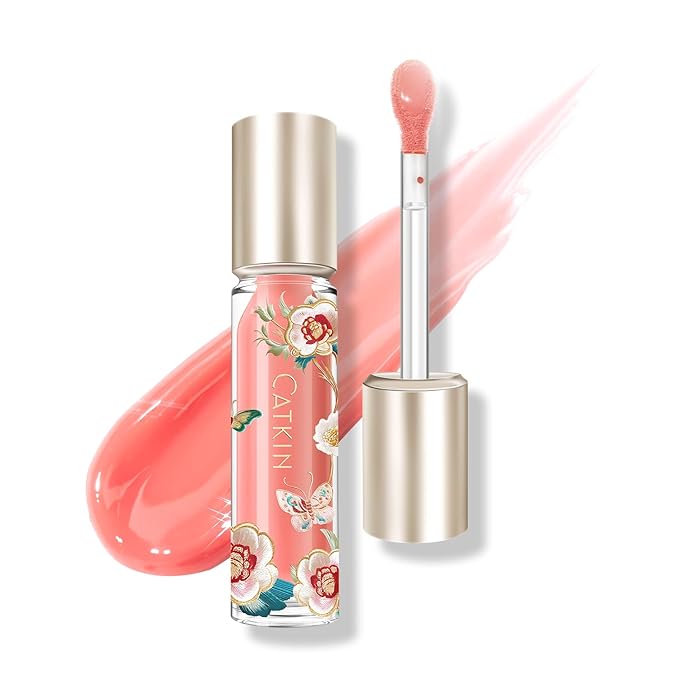 Catkin Lip Plumper Gloss, Tinted Lip Serum with Hyaluronic Acid & Jojoba Oil, Non-sticky Volumizing Hydrating Formula for a High Shine Maximum 3D Look, Plump & Soft Lips 0.12 Fl Oz - C08 Fire Opal