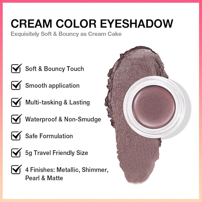 FeiCuiYun Cream Glitter Taupe Shimmer Metallic Eyeshadow Palette Makeup, Natural Single Mini Instant Holographic Eyeshadow For Women, Sombras Crema Para Ojos, Talc, Paraben & Cruelty Free, R04
