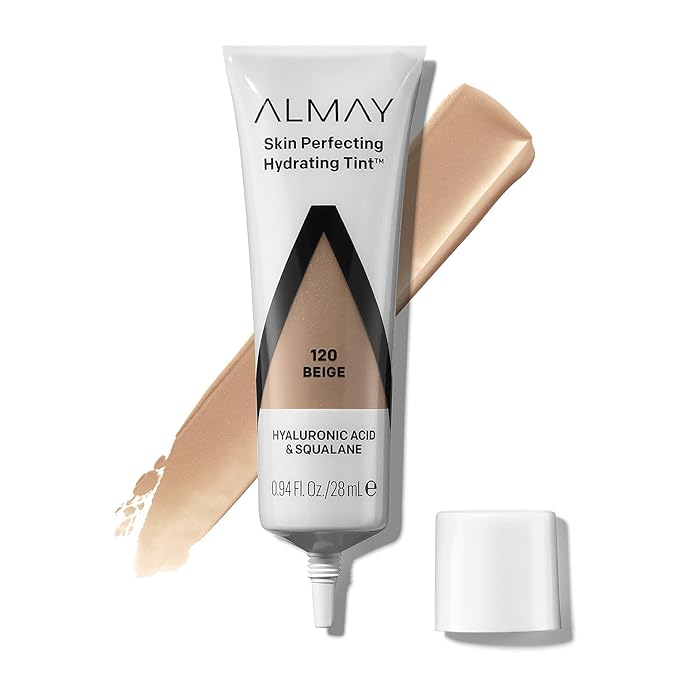 Almay Hydrating Liquid Foundation Tint, Lightweight with Light Coverage, Naturally Dewy Finish, Hypoallergenic, Dermatologist TestedFragrance Free, 120 Beige, 0.94 fl oz. (Pack of 2)