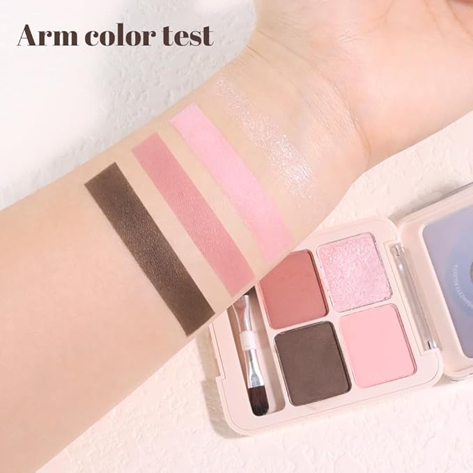 CAKAILA Pink Brown 4Colors Eyeshadow Makeup Palette with Brush Mirror,Natural Neutral Powde Eye Shadow Palettes for Older Women,Long Lasting Naturing-Looking,Lightweight Eye Makeup Kit Travel Size