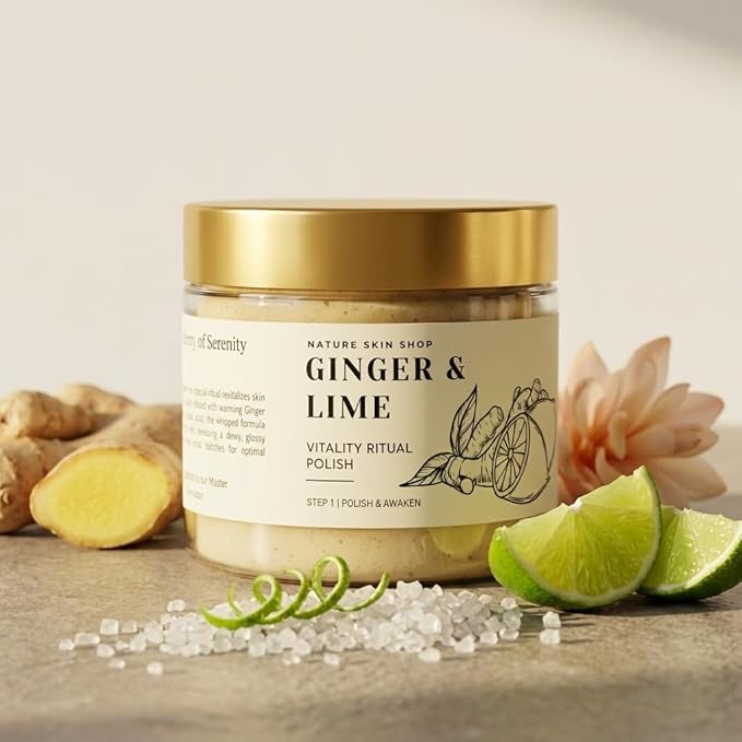 Nature Skin Shop Ginger & Lime Vitality Ritual Polish – Invigorating Whipped Exfoliating Body Scrub, 8oz