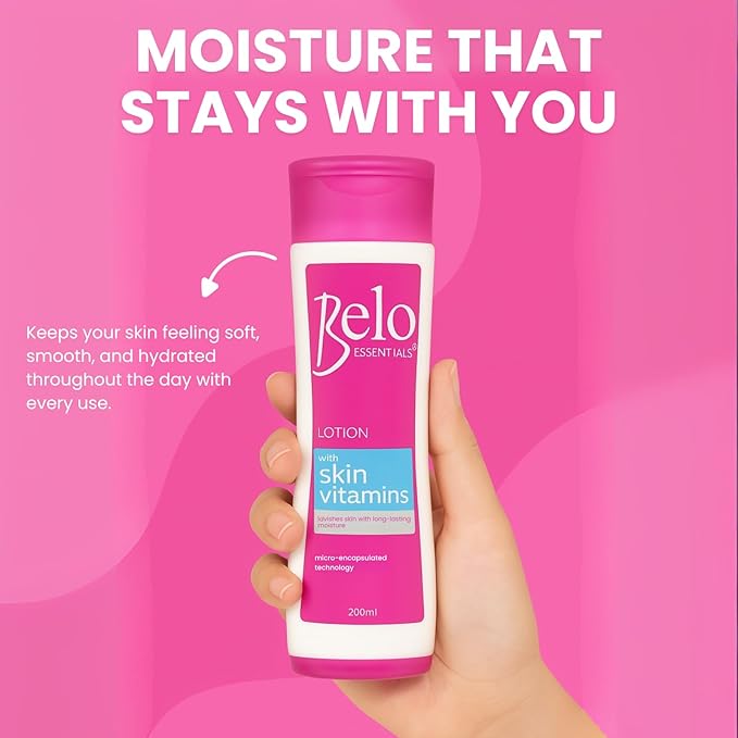 Belo Essentials Body Lotion with Skin Vitamins Lightweight Formula Quick Absorb Soft Texture for Daily Skincare - 200ml x 2 Bottles