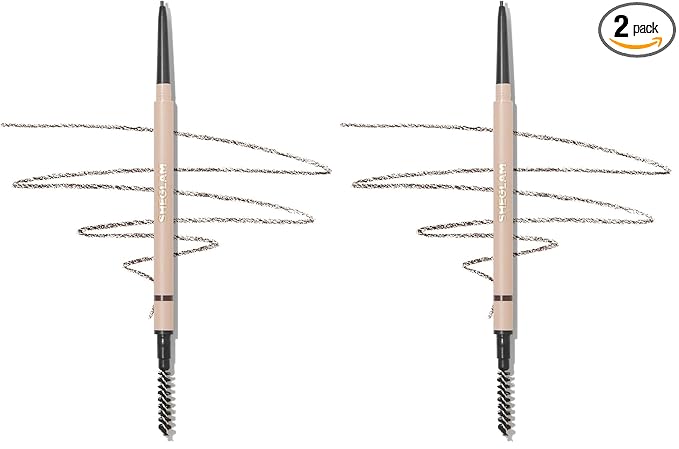 SHEGLAM Insta-Fill Eyebrow Pencil Long Lasting Non-Sticky Sweatproof Matte Eye Brow Pen Makeup - Ash Brown (Pack of 2)
