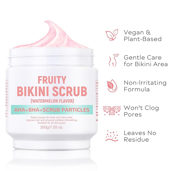Bikini Area Exfoliator with Watermelon,Ingrown Hair & Razor Bump Scrub for Bikini,Underarm & Inner Thigh – Skin Smoothing, Moisturizing,Body Scrub For All the Skin (7.05oz)