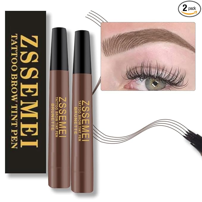 Waterproof Eyebrow Pen for Women - Microblading Tattoo Eye Brow Pencil, Long Lasting All Day, Creates Natural Looking (Brunette - 2 PCS)