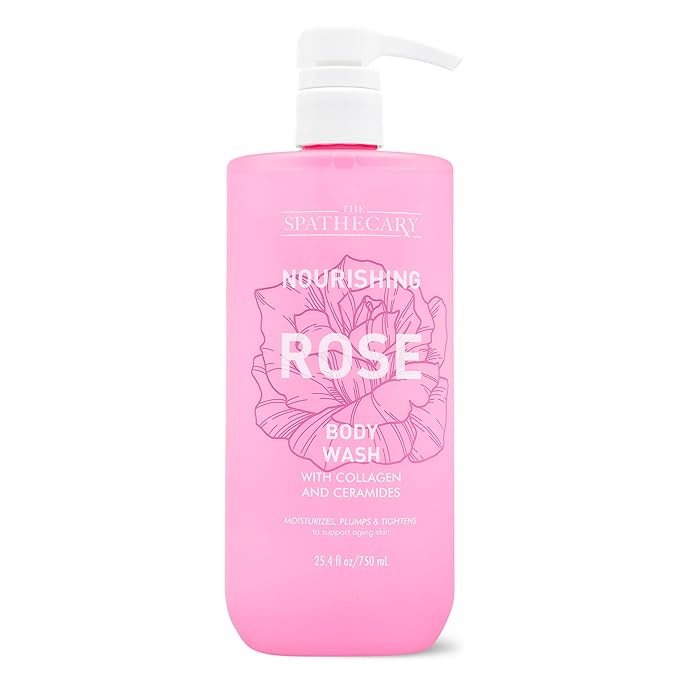 Rose Body Wash with Collagen & Ceramides – Hydrating Moisturizing Shower Gel for Dry & Mature Skin, Daily Cleanser with Rose Extract for Soft Skin, Vegan, Sulfate Free, 25.4 fl oz