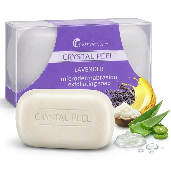 Exfoliating Bar Soap for Men & Women, Crystal Peel Luxury Microdermabrasion Hydrating & Exfoliating Body Soap Bar, Solid Magnesium Mineral Scrub for Buffing Away Dirt & Oil, Smooths Skin, Lavender 8oz