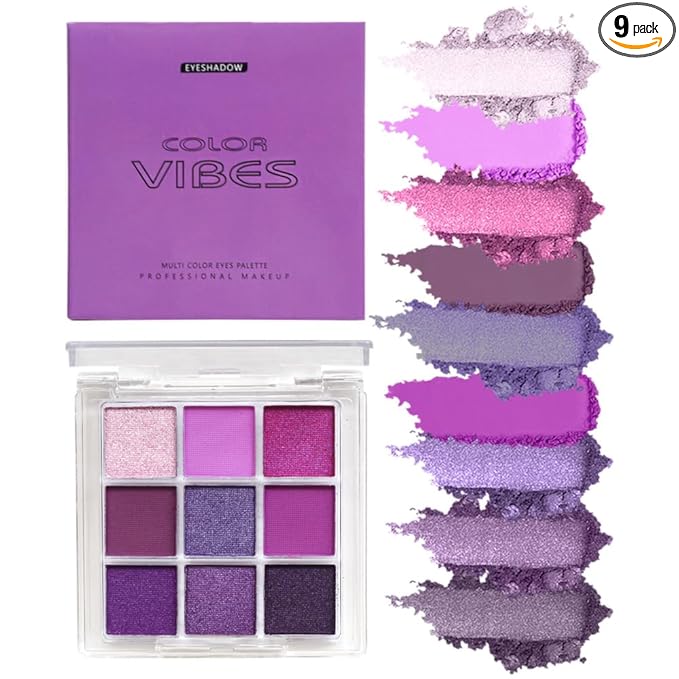 URQT Purple Amethyst Crush Eyeshadow Palette – 9 Pigmented Violet & Berry Shades with Matte, Glitter & Shimmer Finishes, Blendable Long-Wear Eye Makeup for Party Looks