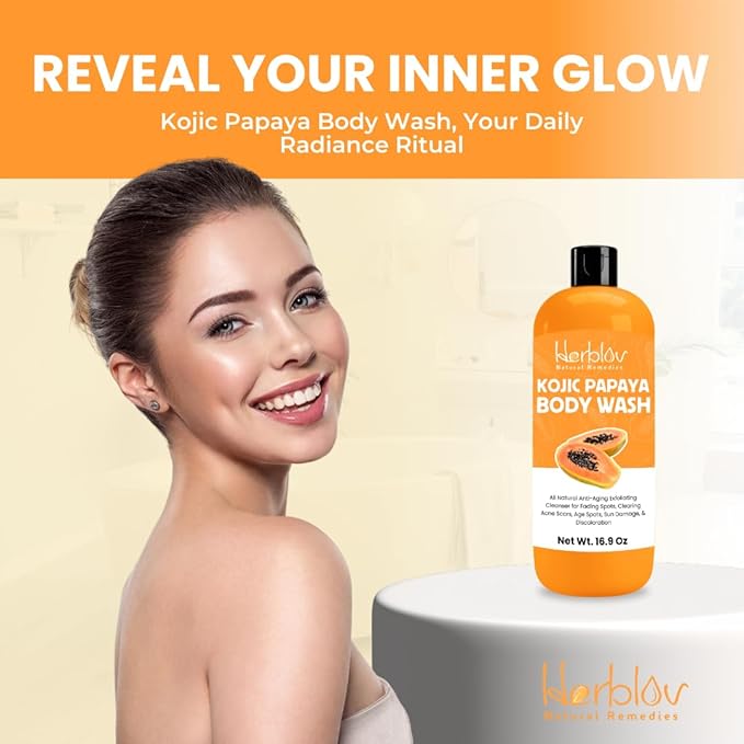 Herblov Kojic Acid Soap for Hyperpigmentation – Skin Brightening Kojic Papaya Body Wash – Dark Spot Soap Reduces Acne, Scars, and Evens Skin Tone – Turmeric Body Wash for Brighter Glowing Face
