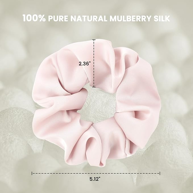 Silk Hair Scrunchies for Women, 100% Mulberry Silk Hair Ties, No Damage for Curly Hair, Large Scrunchie for Sleep, 1-Pack, Light Pink, L