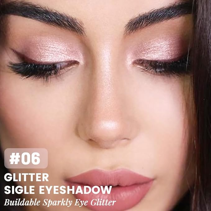 CAKAILA Light Pink Shimmer Glitter Sparkling Monochrome Eyeshadow Palette,Metallic Single Eye Shadow Palette for Older Women,Long Lasting Naturing-Looking Eye Makeup