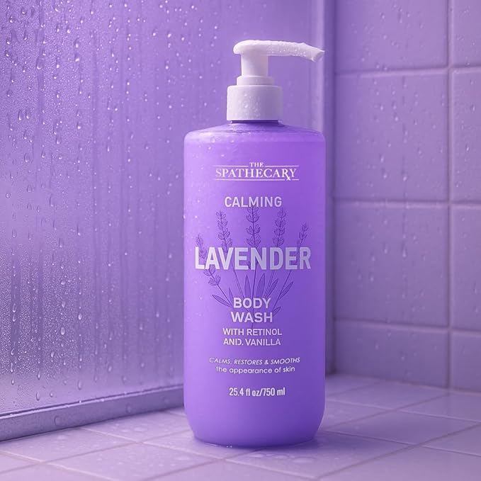 Lavender Body Wash with Retinol & Vanilla – Calming Hydrating Shower Gel for Sensitive Skin & Night Routine, Daily Body Cleanser for Soft Smooth Skin, Vegan, Sulfate Free, 25.4 fl oz