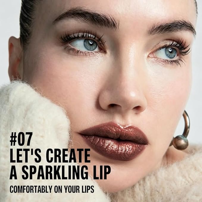 evpct Nude Brown Shimmery Metallic Lip Liner and Lipstick Combo, Cone Tip Lip Crayon for Women Long Lasting Waterproof, Shinny Hydrating Lipstick Makeup, Glitter Lips Liner Pencil for Shimmery Shade