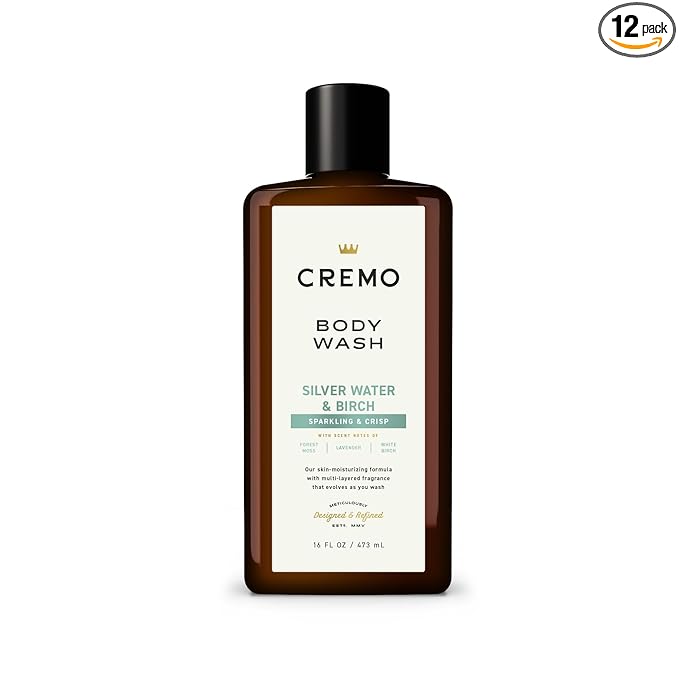Cremo Body Wash for Men, Rich-Lathering Silver Water & Birch, 16 Fl Oz (Pack of 12)