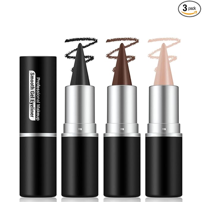 Noerrors 3pcs Black Brown Nude Beige Matte Gel Eyeliner Pencil Set, Waterproof Smudge Proof Smoky Waterline Eye Crayon for Winged Liner Goth Makeup, Cream delineador de ojos&Eyeshadow Stick for Women