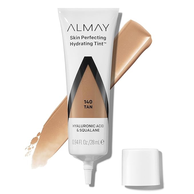 Almay Hydrating Liquid Foundation Tint, Lightweight with Light Coverage, Naturally Dewy Finish, Hypoallergenic, Dermatologist TestedFragrance Free, 140 Tan, 0.94 fl oz. (Pack of 2)