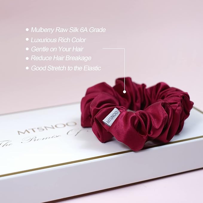 MTSNOO Silk Scrunchies for Hair Sleep 100% Pure 22 Momme Mulberry Silk Scrunchies for Curly Hair with Elastic Band 1 Pack Silk Hair Ties Ropes Scrunchies Set for Women Girls