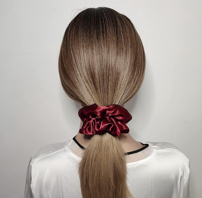 12 Pcs Satin Silk Scrunchies Soft Hair Ties Fashion Bands Hair Bows Elastic Bracelets Ponytail Holders Accessories for Women and Girls (4.5 Inch, Assorted Red)