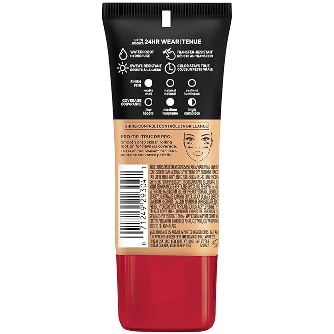 L'Oreal Paris Cosmetics Makeup Infallible Pro-Matte Liquid Longwear Foundation, Natural Beige, 1 fl oz. (Pack of 2)