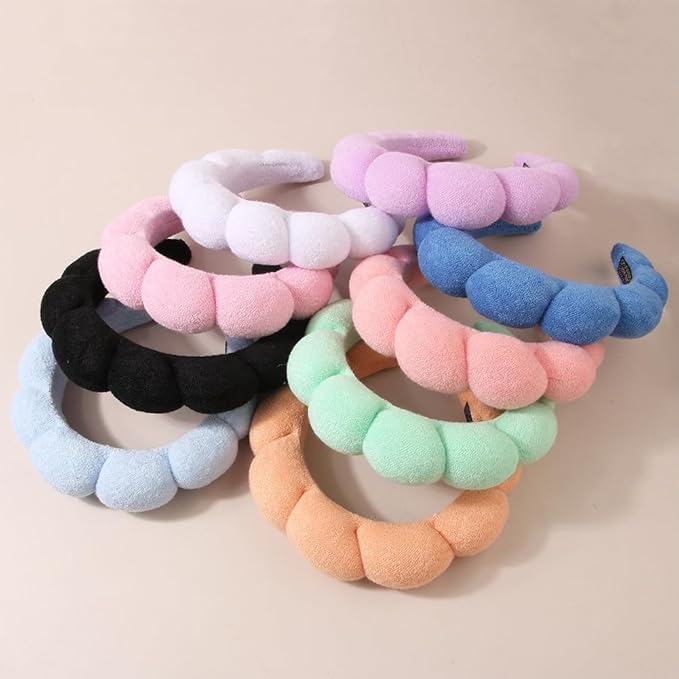 AOENJIE Spa Headbands for Washing Face or Makeup, Sponge Bubble Skincare Headbands, Puffy Terry Cloth Hairband for Women, Skin Care Makeup Headwear Hair Accessories for Girls (Dark Coffee)