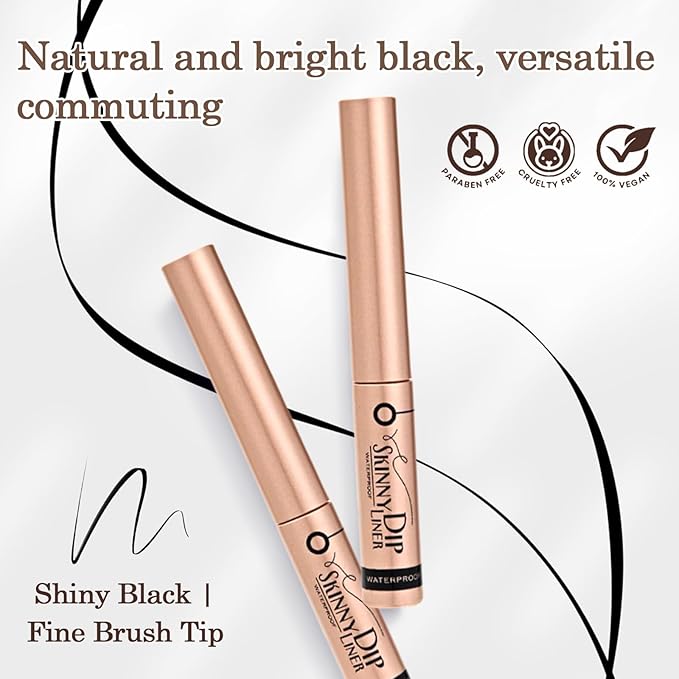 Skinny Dip Shiny Black Dip Liner – 24H Long Lasting Eyebrow Gel for Fluffy or Laminated Brows, Clear Vegan Brow Gel with Precise Applicator, Non-Flaky, Quick Dry, Cruelty-Free