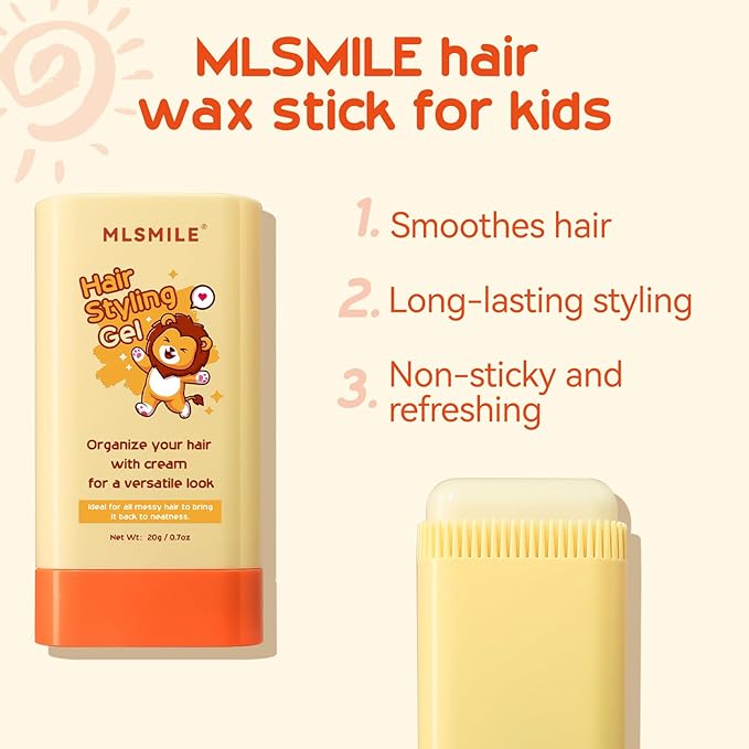Hair Wax Stick for Baby Styling, 2-in-1 Design with Built-in Comb, Slick,for Kids Waxes, Moisturizing, Non-Greasy, Easy to Use, Compact and Portable