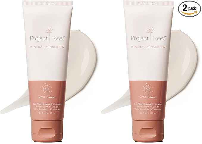 Project Reef SPF 50 Mineral Sunscreen Lotion – Hawaii Reef Act 104 Compliant Zinc Sunscreen with Natural Ingredients, Vegan, Ocean-Friendly, Water-Resistant, 3.4 fl oz (Pack of 2)