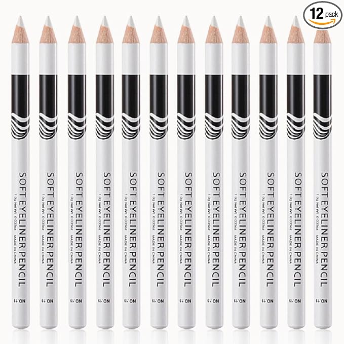 WanTuoluo 12PCS White Waterproof Inner Eyeliner, Eyebrow Pencil for Women– Multi-Use Cream Pen with Sharpener for Liner, Shadow,Matte Quick Dry Eye Pencils, Smudge Proof, Delineador de ojos