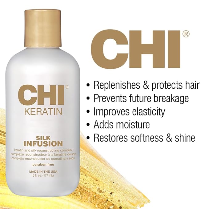 CHI Keratin Silk Infusion,Hydrating Hair Serum For Restoring Softness & Shine,Helps Dry,Damaged Hair,Sulfate-free,6 Oz,(Pack of 2)