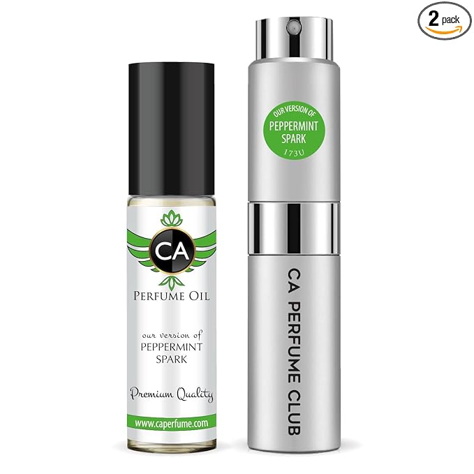 CA Perfume Duo Impression of Peppermint Spark For Women And Men Perfume Layering Set Long Lasting Travel Size EDP + Body Oil Roll-On Bottle 0.27 Fl Oz+0.33 Fl Oz