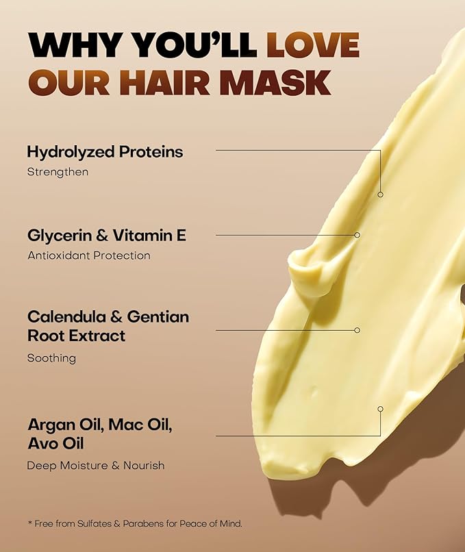 Srripo Collagen Hair Mask for Deep Conditioning, Keratin Hair Treatment with 4 Hydrolyzed Proteins, Moroccan & Avocado Oils Conditioner for Nourish, Calendula Gentian Extracts Care Dry & Damaged Hair