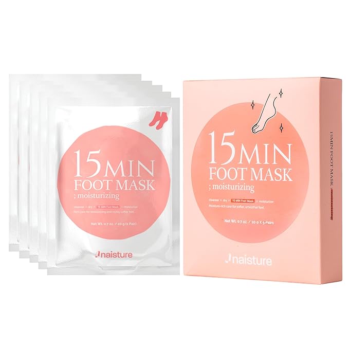 Naisture 15 Min Foot Moisturizing Mask – Reviving Sock Mask with Shea Butter & Jojoba Oil for Dry Feet and Heels