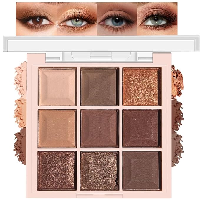 WanTuoluo 9 Colors Smoky Matte Shimmer Eyeshadow Palette for Women, Nude Rose Gold Light Medium Gray Wine Brown Purple, High Pigmented Primers Powder Spring Sale Deal 2026 (9 Colors-Nude Brown Gold)