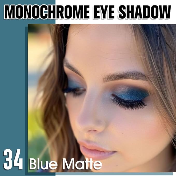 WanTuoluo Blue Matte Eyeshadow Palette for Women, Single Monochrome Eye Shadow Makeup, Shiny Pressed Powder, Blendable Natural sombras para ojos, Holographic,Vegan,Travel -34