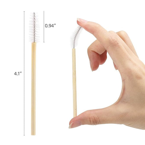 100 Pcs Disposable Mascara Wands, Bamboo Spoolies Brush for Eyelash Extensions, Spooly Eyelash Eyebrow Brushes Lash Wand Applicator Makeup Kits, White