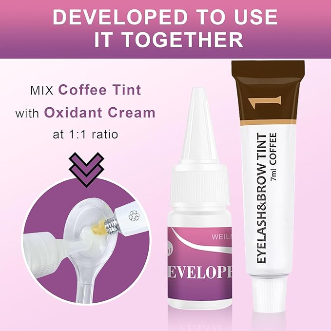 Eyelash & Eyebrow Color Kit, Professional Instant Lash & Brow Color Kit with Natural Results, Easy to Use, Eye Brow & Eye Lash Coloring Set DIY Hair Coloring for Salon Home Use 7ml (Coffee)