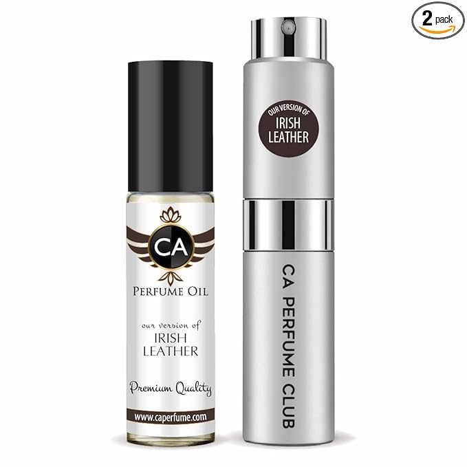 CA Perfume Duo Impression of Irish Leather For Women And Men Perfume Layering Set Long Lasting Travel Size EDP + Body Oil Roll-On Bottle 0.27 Fl Oz+0.33 Fl Oz