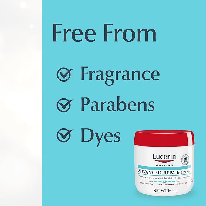 Eucerin Advanced Repair Body Cream for Very Dry Skin, Fragrance Free Daily Body Moisturizer, 16 Oz Jar (Pack of 12)