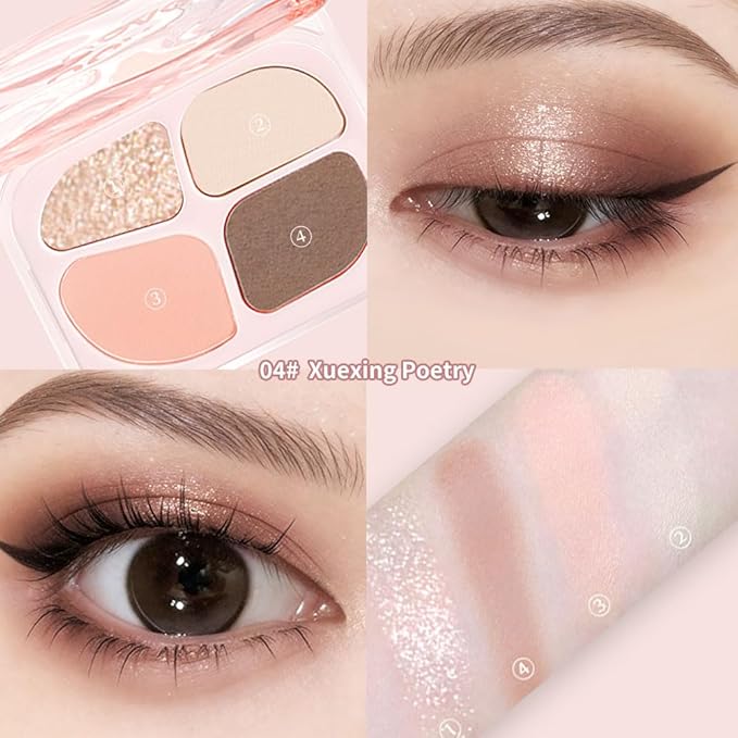 Matte Eyeshadow Palette, 4 Color High Pigment Blendable Eye Shadow Makeup For Older Women, Shimmer Eyeshadow Palette Makeup (04#, Pack of 1)