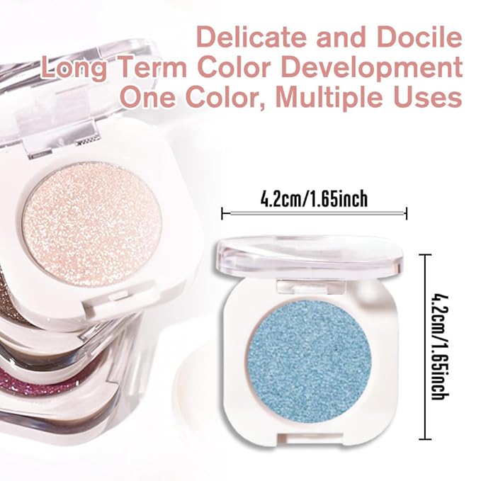 WanTuoluo Sky Blue Metallic Eyeshadow Palette for Women, Single Monochrome Eye Shadow Makeup, Shiny Pressed Powder, Blendable Natural sombras para ojos, Holographic,Vegan,Travel -32