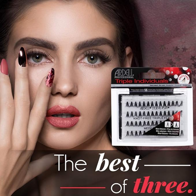 Ardell Triple Individual Lashes False Eyelashes, Knot-Free, Medium Black, DIY Lash Clusters, Natural-Looking Eyelash Extensions, 4 Pack