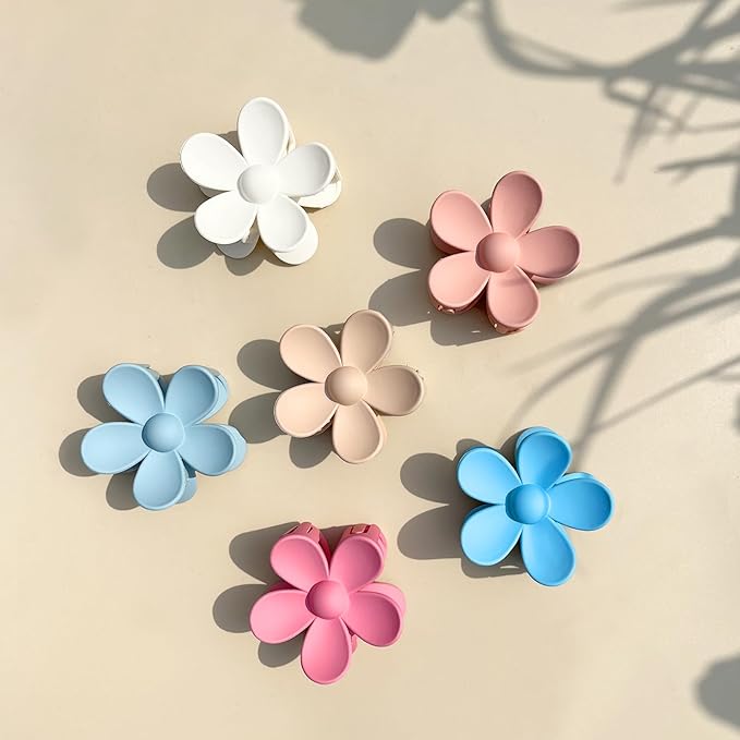 Flower Hair Clips 6 PCS for Women, Daisy Claw Clips Matte Large Claw Clips Strong Hold Jaw Clamps Hair Accessories for Thick Hair 6 Colors