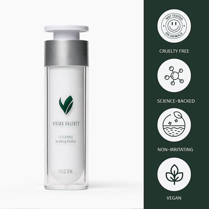 Vivian Valenty Skincare 1.1 Cleanse - Soothing Purifier – Gentle Hydrating Facial Cleanser with Colloidal Oatmeal & Aloe for All Skin Types