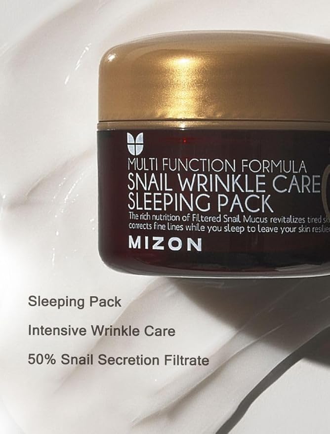 MIZON Snail Wrinkle Care Sleeping Pack Snail Mucin Nourishing mask with Adenosine Shea Butter Overnight Firming Mask for Damaged Skin Fine Line (2.7 FL oz)